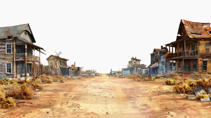The heart of an old Western town, where a dusty dirt road runs past wooden shops and saloons, evoking a nostalgic glimpse of the Old West