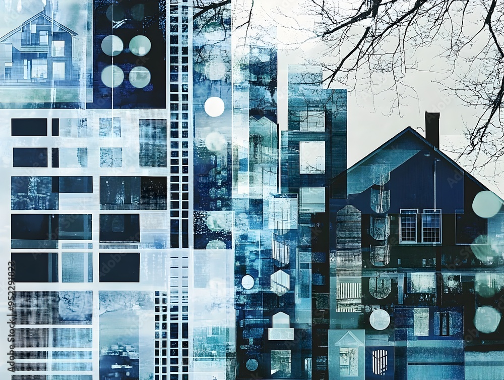 Poster mesmerizing abstract urban landscape with geometric patterns and reflections
