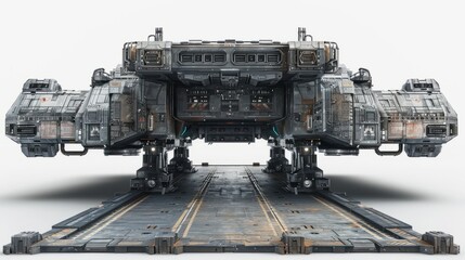 Fototapeta premium Futuristic pier for space shuttles: isolated PNG, alien ship deck