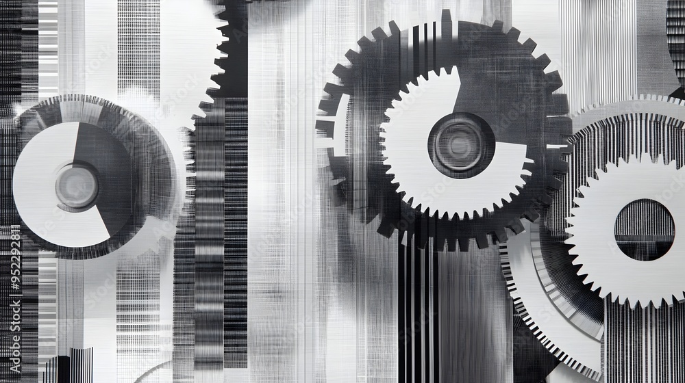 Poster intricate mechanical gears and cogs forming an abstract industrial pattern