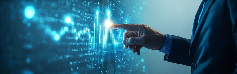 Businessman interacting with futuristic financial growth hologram