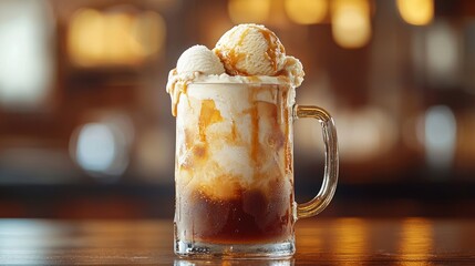Refreshing Root Beer Float in Frosted Mug with Vanilla Ice Cream - Summertime Treat Concept