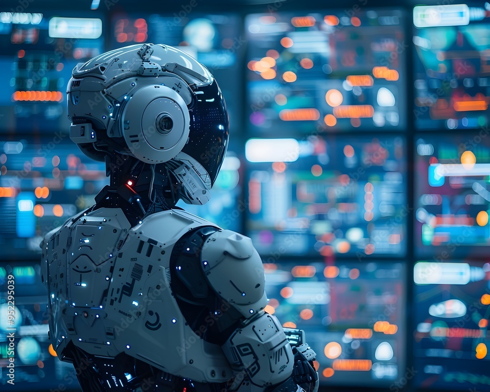 Poster ai powered digital guardian protecting futuristic cybersecurity data and networks