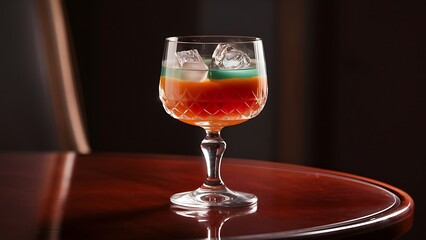 Transparent glass with an alcoholic cocktails and ice cubes