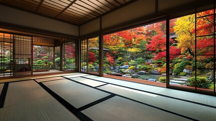 Fototapeta premium Diseño interior minimalista con estilo japonés. 