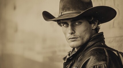 Handsome young cowboy, retro photo