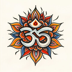 Om Hinduism very simple traditional tattoo flash styles illustration