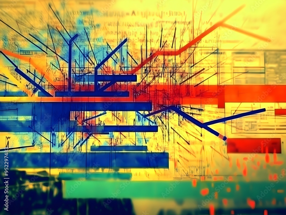 Aufkleber vibrant geometric abstraction chaotic intersecting shapes and layers in vivid colors
