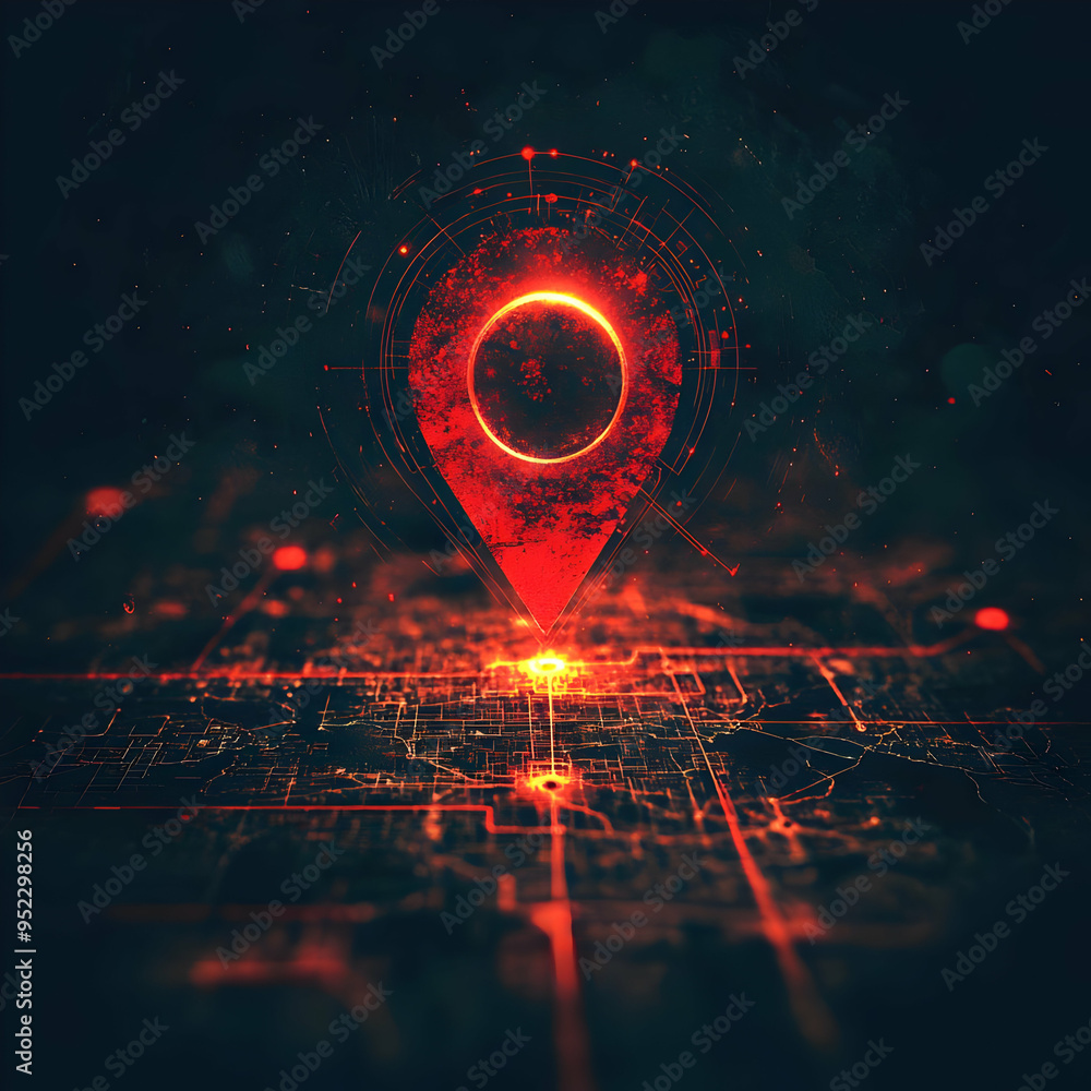 Aufkleber abstract digital locator symbol on a dark background, representing navigation and mapping technology