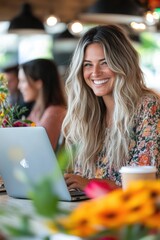 Fototapeta premium Marketing team working together in a bright conference room, collaborating on digital marketing strategies and planning campaigns