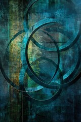 Digital art abstract blue and green interlocking rings on a textured background, emphasizing modern