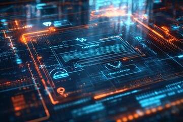 Obraz premium Digital Fingerprint with Red Light on Futuristic Interface