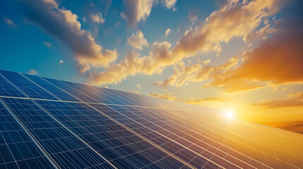 Solar Panels in a Golden Sunset Sky