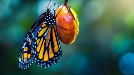 A butterfly emerging from its cocoon, its vibrant wings open wide, symbolizing the transformative power of freedom
