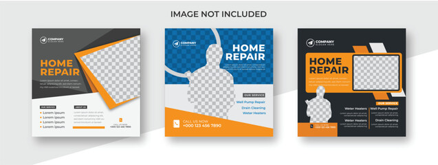 Home repair and renovation vector social media  flyer post design template.
