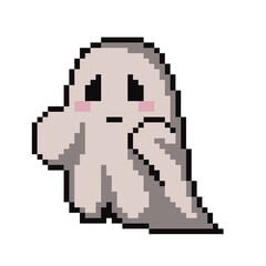 Fototapeta premium Pixel art ghost halloween icon. Retro pixel phost illustration in 8 bit style