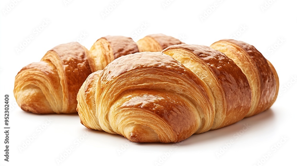Poster croissant bread closeup isolated isolated on white background display whole and side view frontal fu