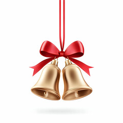 Elegant golden bells with a red ribbon, perfect for festive decorations and holiday celebrations.