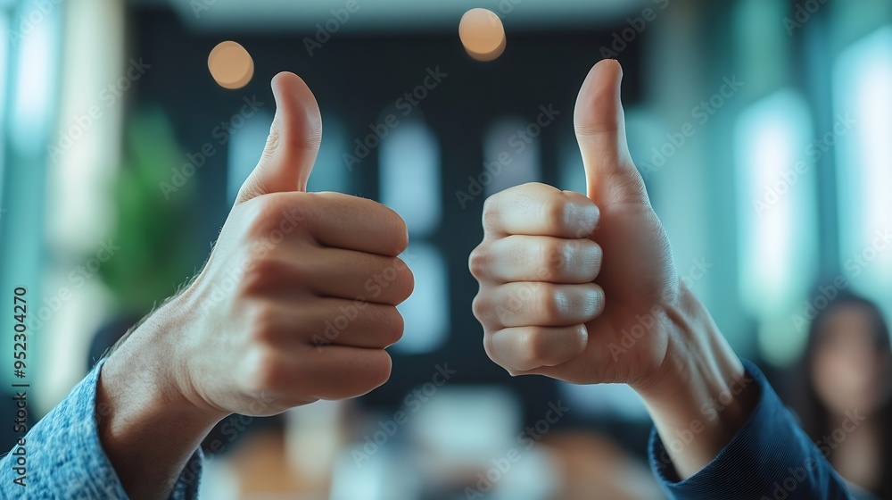Poster sky hands and business people with thumbs up in office for team building agreement and support emplo