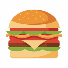 Layered Bacon Burger with Garnish - Flat Vector Illustration, Minimalist Bacon Burger Vector Art on White Background