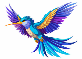 blue and yellow macaw, Flying big blue bird Violet Sabre wing in white background, Violet Sabre wing: Stunning Blue Hummingbird in Flight on White