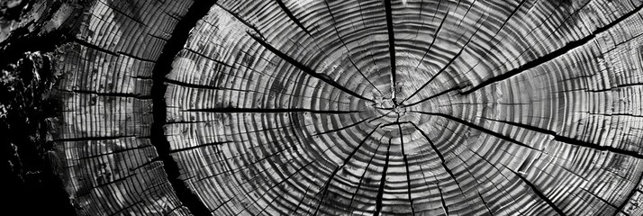 Obraz premium Close-up of a felled tree trunk showing detailed black and white texture and rough organic tree