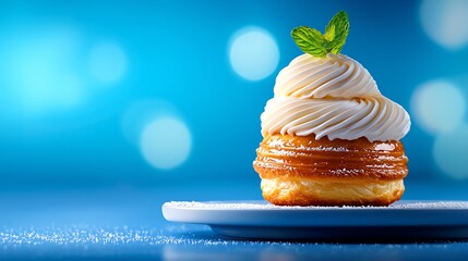 Delicious pastry topped with creamy frosting and mint leaf, perfect for dessert lovers and charming event decorations.