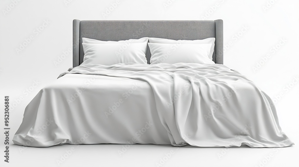 Poster closeup front view on white fabric bed classic with white blanket fabric modern contemporary isolate