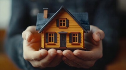 A real estate salesperson holds a small house model to introduce customers Model house project and give keys to customers New home buyers get approved for a home loan and insurance con : Generative AI