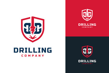 Drilling logo design. Letter G drill logo, boring machine logo design template