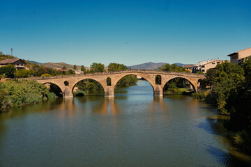 Naklejka premium Romanesque bridge of Puente la Reina (11th century). It is one of the most interesting examples of civil architecture on the Camino de Santiago in Navarra.