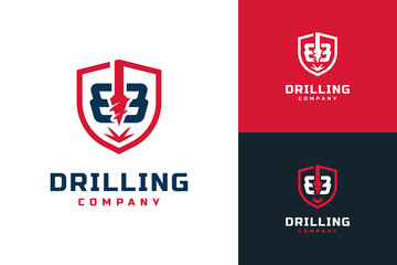 Naklejka premium Drilling logo design. Letter B drill logo, boring machine logo design template