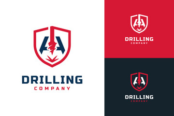 Drilling logo design. Letter A drill logo, boring machine logo design template