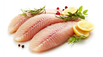 Tilapia fish fillet isolated on white background : Generative AI