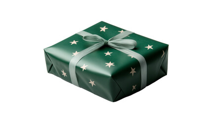 Obraz premium wrapped green Christmas Birthday gift with bow isolated on transparent background