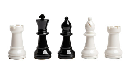 Set of black and white chess pieces isolated on transparent background



