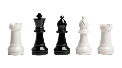 Set of black and white chess pieces isolated on transparent background



