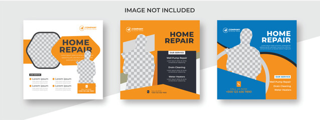 Home repair and renovation vector social media  flyer post design template.
