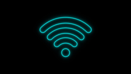 neon and glowing Wi-Fi icon. Wi-Fi wireless internet signal on black background.