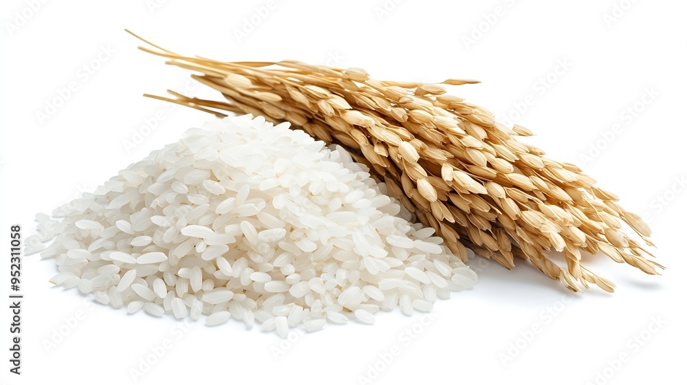Poster Rice isolated on white background clipping path full depth of field : Generative AI