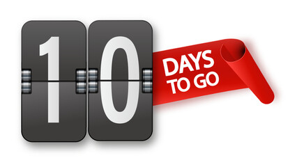 10 days to go icon set. Countdown of days remaining. Offer timer sticker limited to a few days. Vector