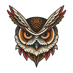 Owl head very simple traditional tattoo flash styles illustration