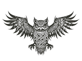 Owl Wings very simple traditional tattoo flash styles illustration