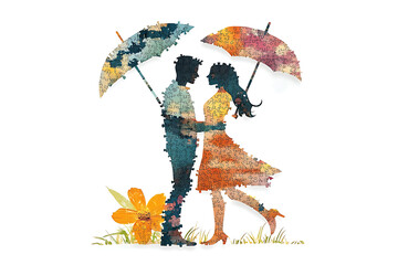 An isolated image of a couple puzzle, symbolizing connection and relationships, with two pieces fitting together perfectly