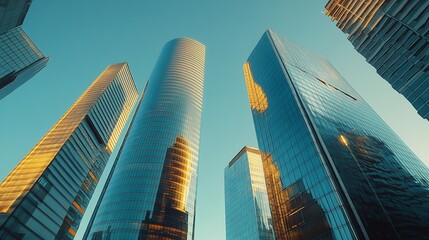 Modern highrise buildings in the centre of Madrid headquarters of companies and offices : Generative AI