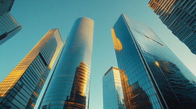 Modern highrise buildings in the centre of Madrid headquarters of companies and offices : Generative AI