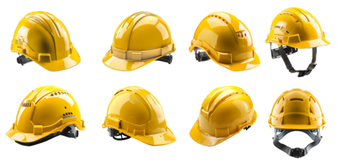 Yellow construction protection helmet, white background, isolated image, professional photography, ultra-detailed. PNG collection. PNG image. PNG files