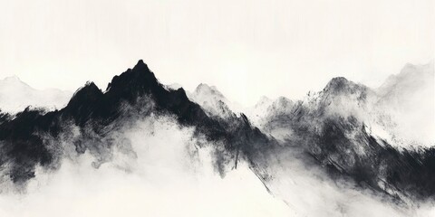 A brushed ink and black and white artwork of a mountain range