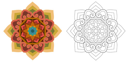 Mandala line art work illustration, Chinese, Japanese, Korean Buddhist pattern style, transparent background