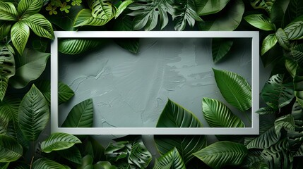 Minimal nature concept White paper frame with green leaves background